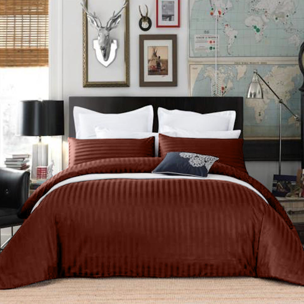 100% Cotton 650TC Sateen Striped Ancora Burgundy Quilt Cover Set