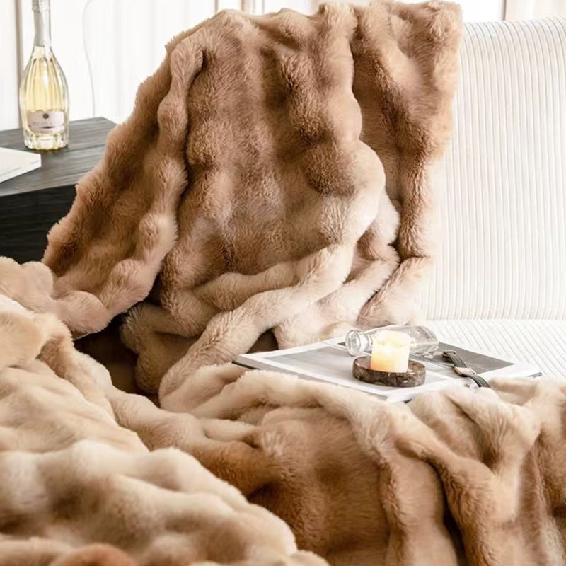 Super Soft Large Faux Fur Winter Blanket Throw Rug 200x230cm Neon Brown