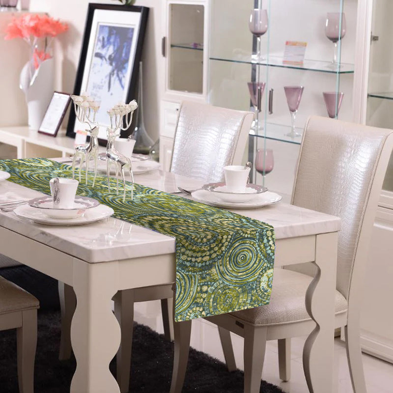 100% Cotton Sateen Dining Table Runner 190x31cm Green Pattern