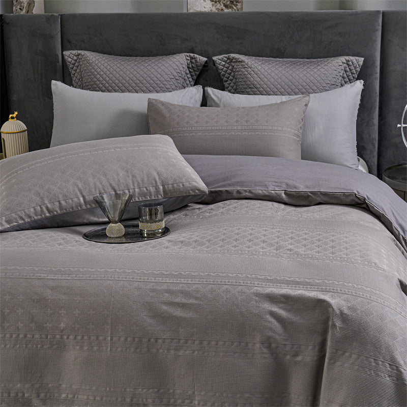 100% Cotton Waffle Jacquard Quilt Doona Duvet Cover Set Dark Grey