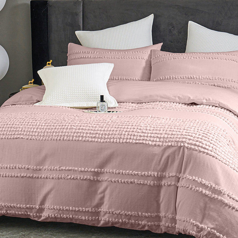 100% Cotton Tufted Stripe Pattern Dusty Pink Quilt Doona Duvet Cover Set