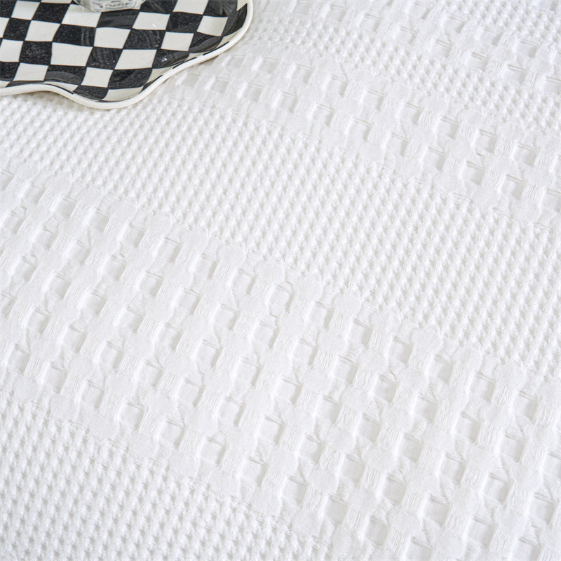 100% Cotton Striped Large Waffle Pattern Blanket Throw Rug White