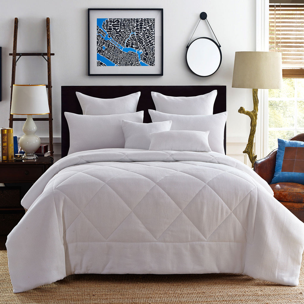 7pcs 100% Cotton White Waffle Comforter Set